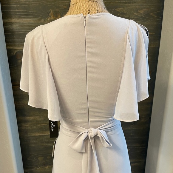 NEW Lulus Dearly Loved Light Grey Flutter Sleeve Maxi Dress NWT Size XS - Picture 9 of 14